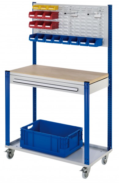 Mobile Arbeitsstation RAL 7035/5010 1730 x 1000 x 500 mm 1 Schublade Schlitzplatte.
