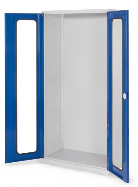 Systemschrank Leergehäuse Serie 500 RAL 7035/5010 H1950 x B1000 x T500 mm Sichtfenstertüren.