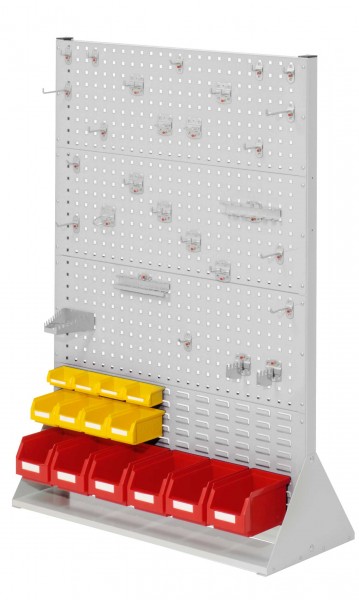 ®RasterPlan Stellwand Gr.4 doppelseitig H1450 x B1000 x T430 mm RAL 7035. 1 x Werkzeughaltersortiment 28-teilig 6 x Lagersichtkästen Größe 6 4 x Lagersichtkästen Größe 7 4 x Lagersichtkästen Größe 8.