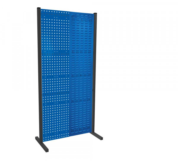®RasterPlan Trennwand Einzelfeld L1000 mm H2000 mm RAL 5010. Mit 1 ®RasterPlan Lochplatten 1 ®RasterPlan Schlitzplatte..