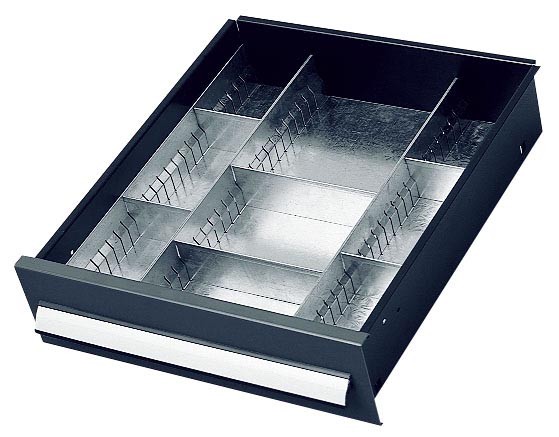 Einteilungsset für Schublade 100 mm Schrank mit Mitteltrennwand.