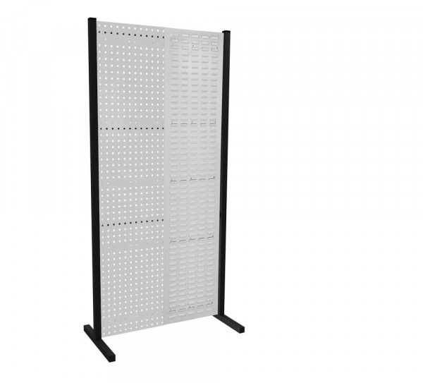 ®RasterPlan Trennwand Einzelfeld L1000 mm H2000 mm RAL 7035. Mit 1 ®RasterPlan Lochplatte 1 ®RasterPlan Schlitzplatte..