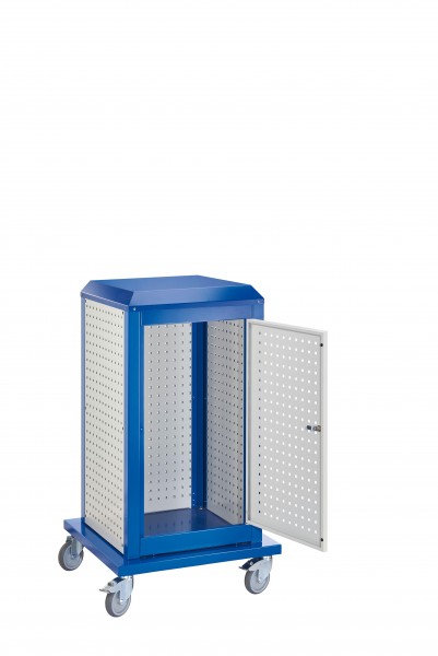®RasterPlan ToolTower klein Mod 5 mobil RAL 7035/5010. 3 LP außen klein 1 LP Tür.