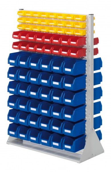 ®RasterPlan Systemeinheit Gr.4 doppelseitig H1450 x B1000 x T430 mm RAL 7035. Modell D 42 inklusiv Lagersichtkasten 72 x Größe 6 32 x Größe 7 48 x Größe 8.