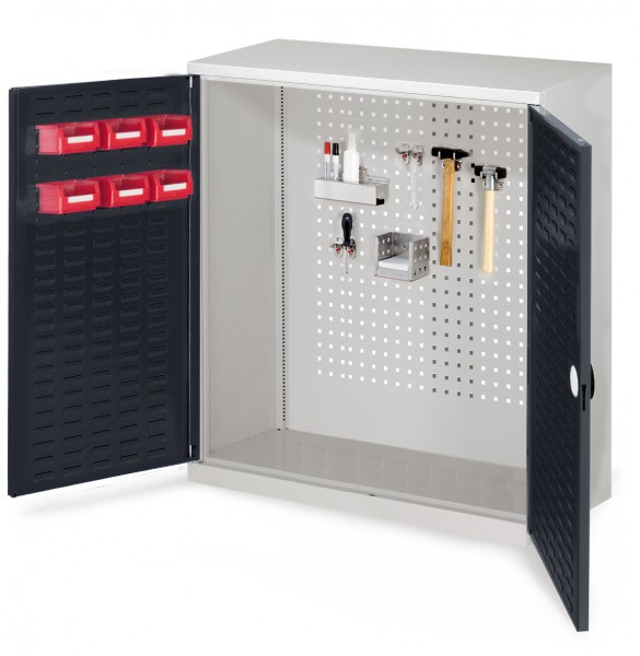 RasterPlan Werkzeugschrank Mod 1 410, H1000 x B1000 x T410 mm, RAL 7035/7016. Türinnenseite: RasterPlan Schlitzplatte.