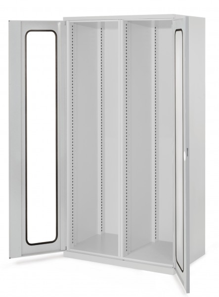 Schwerlastschrank Leergehäuse/Mod 50 1950 x 1000 x 600 mm RAL 7035. Mit Mitteltrennwand Sichtfenstertüren.