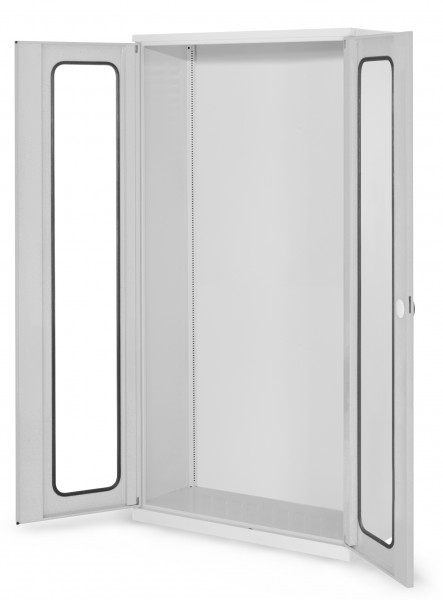 Systemschrank Leergehäuse Serie 400 RAL 7035 H1950 x B1000 x T410 mm Sichtfenstertüren.