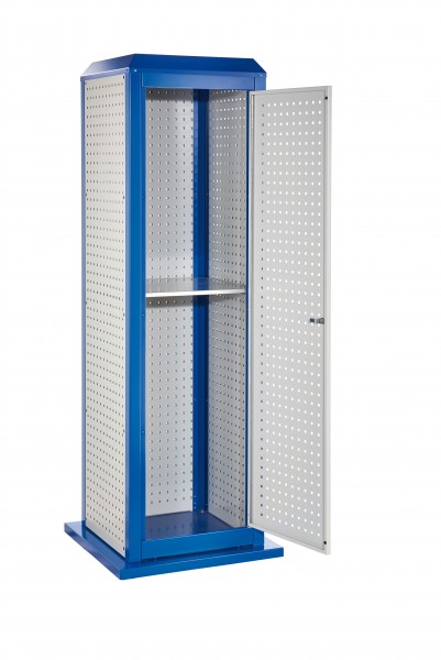®RasterPlan ToolTower groß Mod 4 stationär RAL 7035/5010. 2 LP außen groß 2 LP innen groß 1 LP außen klein 1 LP Tür 1 Fachboden.