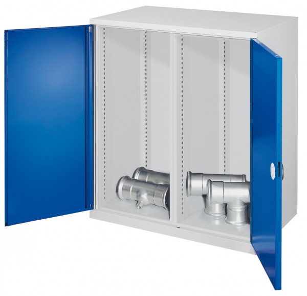 Schwerlast-Beistellschrank Leergehäuse/Mod. 70 1110 x 1000 x 600 mm RAL 7035/5010. Mit Mitteltrennwand Doppelwandtüren.