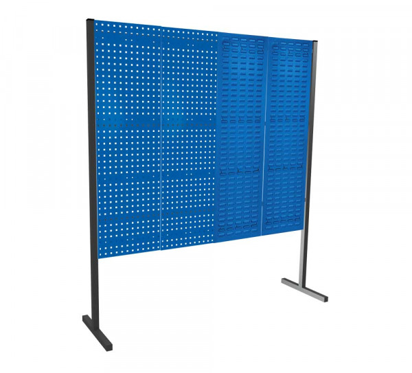 ®RasterPlan Trennwand Einzelfeld L2000 mm H1500 mm RAL 5010. Mit 2 ®RasterPlan Lochplatten 2 ®RasterPlan Schlitzplatten.