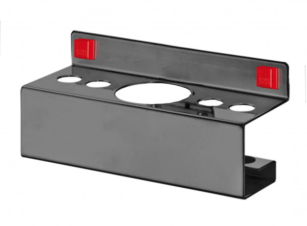 RasterPlan/ABAX Kombihalter für Stifte / Sprühflasche anthrazitgrau. B 176 mm, 4 x Durchmesser 17 mm, 1 x Durchmesser 52 mm, für 4 Stifte, 1 Flasche.