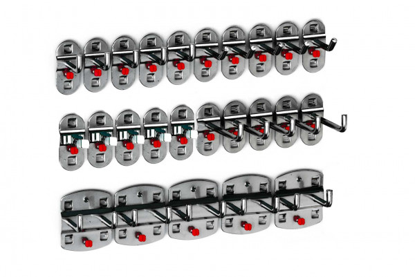 ®RasterPlan Werkzeughalter-Sortiment 25-teilig Anthrazitgrau 5 Werkzeughalter schräges Hakenende, 10 Werkzeughalter senkrechtes Hakenende, 5 Doppelte Werkzeughalter senkrechtes Hakenende, 5 Werkzeugklemmen