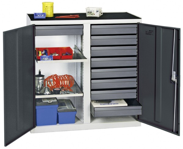 Werkzeug- und Materialschrank Serie 3000, 7035/7016, 9 Schubladen 100 mm, 2 Wannenböden