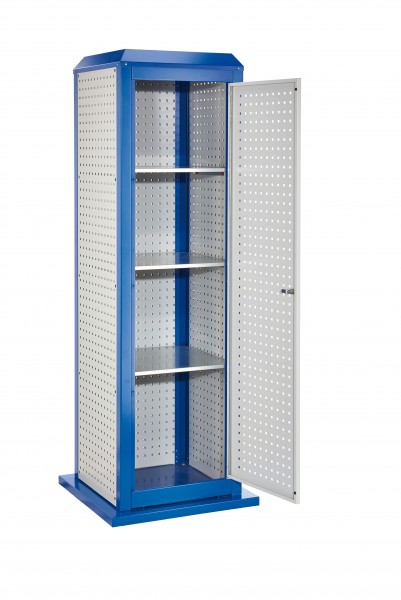 ®RasterPlan ToolTower groß Mod 6 stationär RAL 7035/5010. 3 LP außen groß 2 LP innen groß 1 LP tür 3 Fachböden.