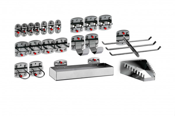 ®RasterPlan Werkzeughalter-Sortiment 21-teilig Anthrazitgrau 4 Werkzeughalter senkrechtes Hakenende, 4 Doppelte Werkzeughalter senkrechtes Hakenende, 3 Werkzeugklemmen 3 Doppelte Werkzeugklemmen, 2 Maschinenhalter 1 Werkzeughalter 6-fach, 2 Rohrhalter 1 S