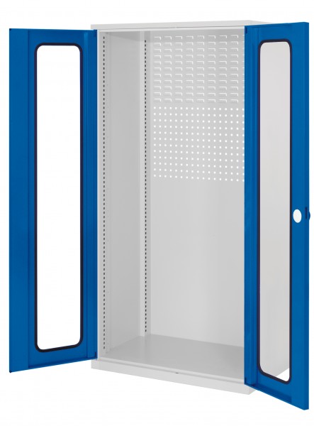 ®RasterPlan Schubladenschrank Leergehäuse 1950 x 1000 x 600 mm RAL 7035/5010. Modell 30 Sichtfenstertüren.