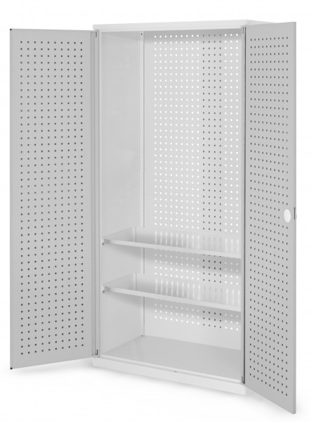 ®RasterPlan Werkzeugschrank Mod 5 500 H1950 x B1000 x T500 mm RAL 7035. Türinnenseite: ®RasterPlan Lochplatten 2 Fachböden.