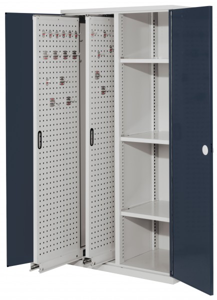 ®RasterPlan Vertikalschrank Modell 80 1950 x 1000 x 600 mm RAL 7035/7016. Doppelwandtür 2 Auszüge Lochplatten 3 Böden.