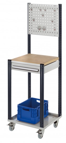 Mobile Arbeitsstation RAL 7035/7016 1730 x 500 x 500 mm 1 Schublade Lochplatte.