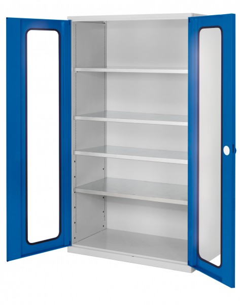 ®RasterPlan Großvolumenschrank 1950 x 1130 x 590 mm RAL 7035/5010. Sichtfenstertür 4 Böden