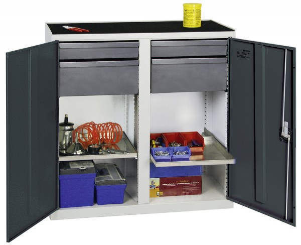 Werkzeug- und Materialschrank Serie 3000, 7035/7016, 2 Schubladen 100 mm, 2 Schubladen 200 mm, 2 Wannenböden
