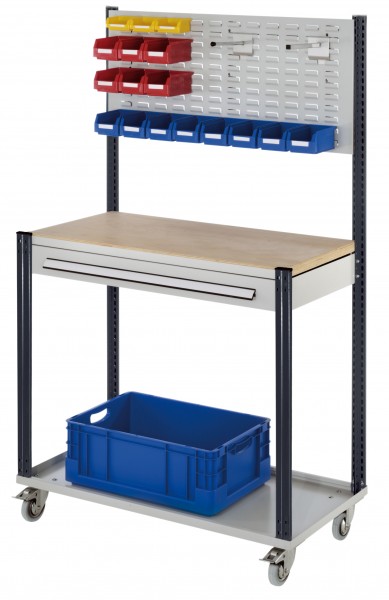 Mobile Arbeitsstation RAL 7035/7016 1730 x 1000 x 500 mm 1 Schublade Schlitzplatte.