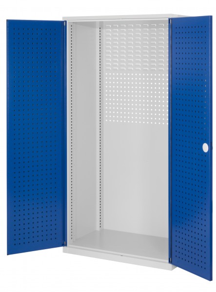 ®RasterPlan Schubladenschrank Leergehäuse 1950 x 1000 x 600 mm RAL 7035/5010. Modell 10 Lochplattentüren.