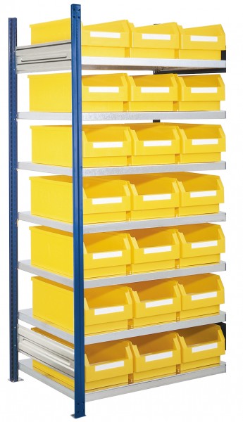 ®RasterPlan Steckregal mit Lagersichtkästen Mod 15 2000 x 1000 x 600 mm AF RAL 5010. Inklusiv 21 x Größe 2.