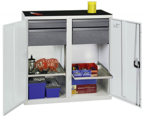 Werkzeug- und Materialschrank Serie 3000, 7035/7035, 2 Schubladen 100 mm, 2 Schubladen 200 mm, 2 Wannenböden