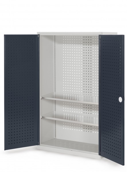 RasterPlan Werkzeugschrank Mod 4 410, H1600 x B1000 x T410 mm, RAL 7035/7016. Türinnenseite: RasterPlan Lochplatte, 2 Fachboden.