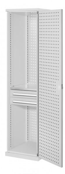 ®RasterPlan Schubladenschrank schmal Mod 4 1950 x 600 x 600 mm 7035 Lochplattentür. 1 Fachboden verzinkt 2 Schubladen 125 mm.