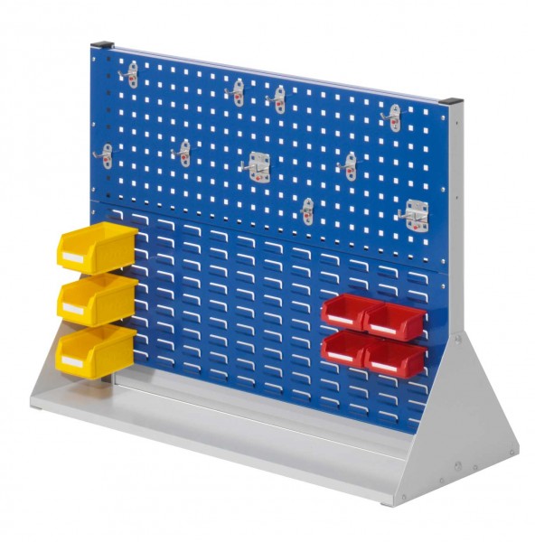 ®RasterPlan Stellwand Gr.2 doppelseitig H760 x B1000 x T430 mm RAL 7035/5010. 1 x Werkzeughaltersortiment 10-teilig 3 x Lagersichtkästen Größe 7,4 x Lagersichtkästen Größe 8.