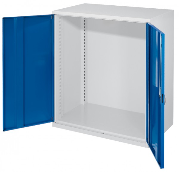 Schwerlast-Beistellschrank Mod 60 1110 x 1000 x 600 mm RAL 7035/5010. Ohne Mitteltrennwand Leergehäuse Vollblechtüren.