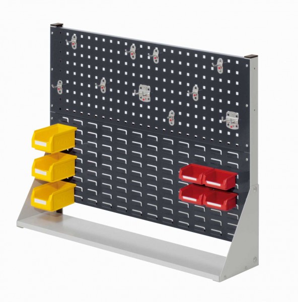 ®RasterPlan Stellwand Gr. 2 einseitig H760 x B1000 x T240 mm RAL 7035/7016. 1 x Werkzeughaltersortiment 10-teilig 3 x Lagersichtkästen Größe 7 4 x Lagersichtkästen Größe 8.