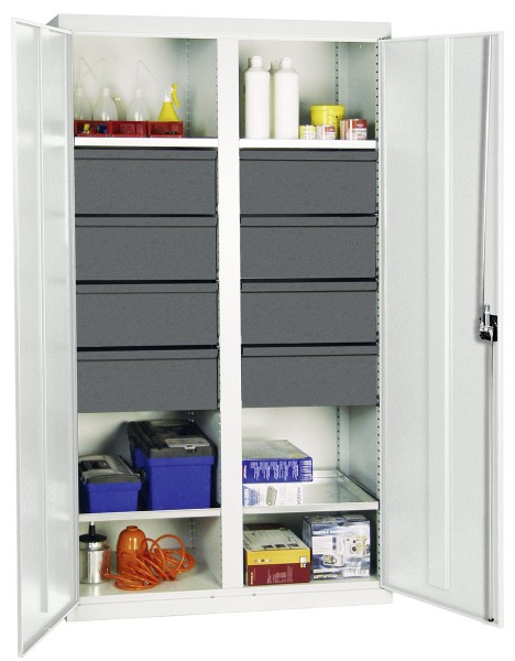 Werkzeug- und Materialschrank Serie 3000, 7035/7035, 8 Schublade 200 mm, Mitteltrennwand, 4 Wannenböden