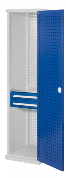 ®RasterPlan Schubladenschrank schmal Mod 4 1950 x 600 x 600 mm 7035/5010 Lochplattentür. 1 Fachboden verzinkt 2 Schubladen 125 mm.