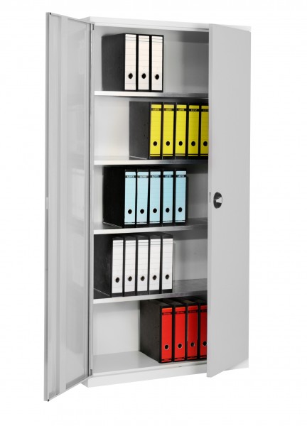 Systemschrank Serie 400 RAL 7035 H1950 x B1000 x T410 mm . Vollblechtüren 4 Fachböden verzinkt.