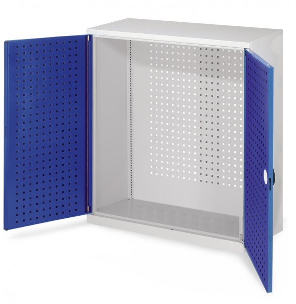 RasterPlan Werkzeugschrank Mod 1 410, H1000 x B1000 x T410 mm, RAL 7035/5010. Türinnenseite: RasterPlan Lochplatte.