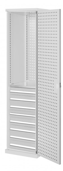 ®RasterPlan Schubladenschrank schmal Mod 6 1950 x 600 x 600 mm 7035 Lochplattentür. 1 Fachboden verzinkt 8 Schubladen 125 mm.