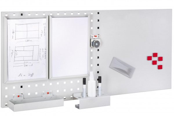 LogoChart Office Set 4 RAL 7035. 1 LogoChart® RAL 7035 2 Formularhalter 1 Ablagebox 1 Kombi Stifthalter 1 Magnethalter 5 Magnete 1 Wischer (magnetisch )1 Reinigungsspray 2 Non-Permanent-Stifte (schwarz).