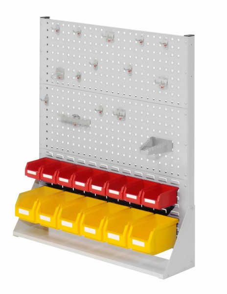 ®RasterPlan Stellwand Gr. 3 einseitig H1100 x B1000 x T240 mm RAL 7035. 1 x Werkzeughaltersortiment 15-teilig 6 x Lagersichtkästen Größe 6 8 x Lagersichtkästen Größe 7.