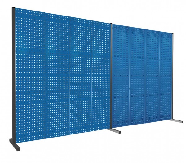 ®RasterPlan Trennwand Doppelfeld 180° 2000 / 2000 mm H2000 mm RAL 5010. Mit 4 ®RasterPlan Lochplatten 4 ®RasterPlan Schlitzplatten.
