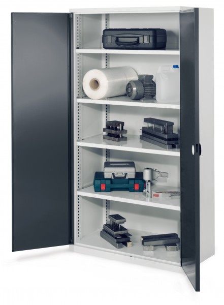 Schwerlastschrank ohne Mitteltrennwand 1950 x 1000 x 600 mm Mod 41 RAL7035/7016. Doppelwandtür 4 Fachböden verzinkt.