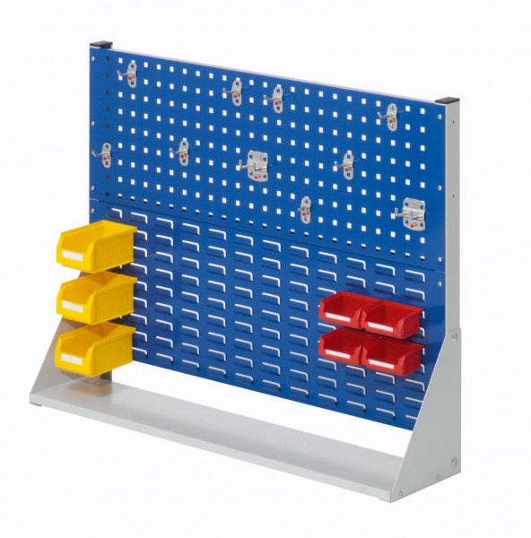 ®RasterPlan Stellwand Gr. 2 einseitig H760 x B1000 x T240 mm RAL 7035/5010. 1 x Werkzeughaltersortiment 10-teilig 3 x Lagersichtkästen Größe 7 4 x Lagersichtkästen Größe 8.