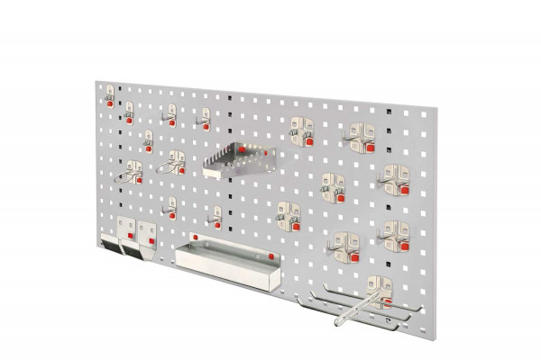 ®RasterPlan/ ABAX Lochplatten Einsteigerset 7 RAL 7035. Bestehend aus 1 Lochplatte 1000 mm 1 ABAX Werkzeughaltersortiment 21-teilig