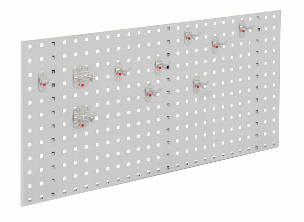 ®RasterPlan Einsteigerset 5 1 x ®RasterPlan Lochplatte RAL 7035 - Lichtgrau Breite 1000 mm x Höhe 450 mm 1 x ®RasterPlan Werkzeughalter-Sortiment 10-teilig
