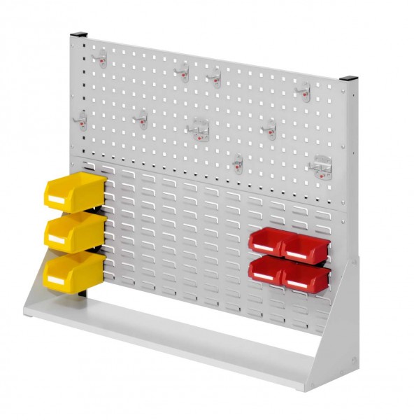 ®RasterPlan Stellwand Gr. 2 einseitig H760 x B1000 x T240 mm RAL 7035. 1 x Werkzeughaltersortiment 10-teilig 3 x Lagersichtkästen Größe 7 4 x Lagersichtkästen Größe 8.