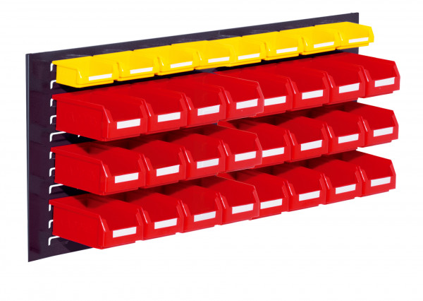 ®RasterPlan Schlitzplatten Einsteigerset 11 RAL 7016. 1 x Schlitzplatte H 450 x B 1000 mm 24 x Lagersichtkästen Größe 7 8 x Lagersichtkästen Größe 8.