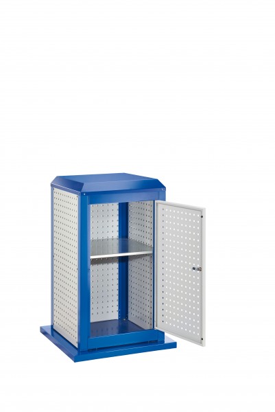 ®RasterPlan ToolTower klein Mod 3 stationär RAL 7035/5010. 3 LP außen klein 2 LP innen klein 1 LP Tür 1 Fachboden.