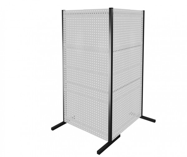 ®RasterPlan Trennwand Doppelfeld 90° L1000 / 1000 mm H2000 mm RAL 7035. Mit 4 ®RasterPlan Lochplatten.